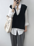 Nukty Knitting Irregularity Solid V-Neck Vest