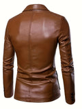 Nukty Men's Casual Faux Leather Blazer - Slim Fit, Button-Up Jacket with Pockets for Spring & Fall