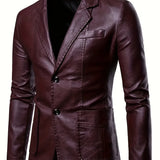 Nukty Men's Casual Faux Leather Blazer - Slim Fit, Button-Up Jacket with Pockets for Spring & Fall