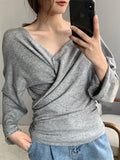 Nukty Long Sleeves Loose Buttoned Solid Color V-Neck Cardigan Tops