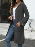 Nukty Hooded Long Sleeves Buttoned Pockets Split-Joint V-Neck Cardigan Tops