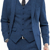 Nukty Mens Tweed Wool Herringbone Wedding Suit Prom Tuxedos 3pcs Peak Lapel Dress