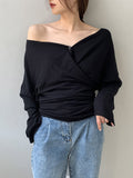 Nukty Long Sleeves Loose Buttoned Solid Color V-Neck Cardigan Tops