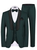 Nukty MALE Men's 3 Piece Suit Slim Fit Solid One Button Business Party Wedding Tuxedo Suits Blazer Jacket Vest Pants Set Dark Green