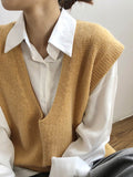 Nukty Knitting Irregularity Solid V-Neck Vest