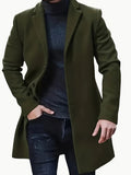 Nukty Men'S Casual Midi-Length Blend Coat, Polyester Lined, Non-Stretch Fabric, Solid Color, Long Sleeve, with Slit Hem, Single Breasted Placket, Lapel Collar, for Fall/Winter Collection