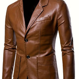 Nukty Men's Casual Faux Leather Blazer - Slim Fit, Button-Up Jacket with Pockets for Spring & Fall