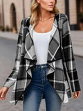 Nukty Long Sleeves Loose Contrast Color Plaid Split-Joint Collarless Outerwear