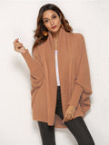 Nukty Casual Batwing Sleeves Loose Solid Color Cardigan Tops