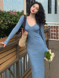 Nukty party look inspos Autumn Chic Knitted 2-piece Dress Set Women Crop Cardigan and V-neck Spaghetti Strap Midi Dress French Vintage Female Solid Suit