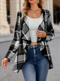 Nukty Long Sleeves Loose Contrast Color Plaid Split-Joint Collarless Outerwear