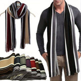 Nukty Men Autumn/Winter Casual Wrap Vertical Stripe Muffler Color Contrast Long Knit Scarf