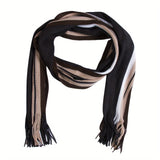 Nukty Men Autumn/Winter Casual Wrap Vertical Stripe Muffler Color Contrast Long Knit Scarf