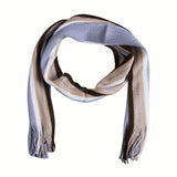 Nukty Men Autumn/Winter Casual Wrap Vertical Stripe Muffler Color Contrast Long Knit Scarf