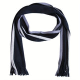 Nukty Men Autumn/Winter Casual Wrap Vertical Stripe Muffler Color Contrast Long Knit Scarf