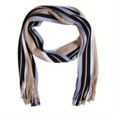 Nukty Men Autumn/Winter Casual Wrap Vertical Stripe Muffler Color Contrast Long Knit Scarf