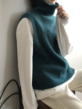 Nukty Casual Loose Sleeveless Solid Color High-Neck Sweater Vest Outerwear