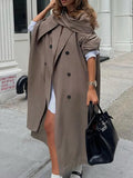 Nukty Long Sleeves Loose Buttoned Pockets Solid Color Split-Joint Notched Collar Outerwear Trench Coats