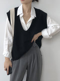 Nukty Knitting Irregularity Solid V-Neck Vest