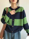 Nukty Casual Buttoned Contrast Color Striped Cardigan Tops