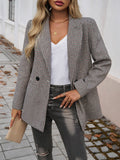 Nukty Loose Three-Quarter Sleeves Buttoned Contrast Color Plaid Pockets Notched Collar Blazer Outerwear