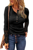 Nukty Women's Clothing Hot Round Neck Splicing Lace Sleeves Loose Solid Color Long-sleeved T-shirt