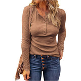 Nukty Women's Clothing Hot Round Neck Splicing Lace Sleeves Loose Solid Color Long-sleeved T-shirt