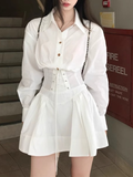 Nukty party look inspos French Vintage Slim 2024 Autumn Mini Shirt Dress Women Casual White Design Long Sleeve Party Dress Korean Style One Piece Dress