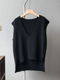 Nukty Knitting Irregularity Solid V-Neck Vest