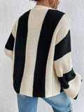 Nukty Flared Sleeves Long Sleeves Buttoned Contrast Color Striped V-Neck Cardigan Tops