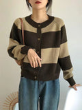 Nukty Casual Buttoned Contrast Color Striped Cardigan Tops