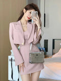 Nukty party look inspos Autumn Pink New Two Piece Dress Set Women Blazer Coat+Strap Dress Set Female Casual Korean Fashion Slim Elegant Dress Suit 2024