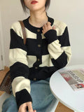 Nukty Casual Buttoned Contrast Color Striped Cardigan Tops