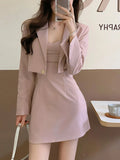 Nukty party look inspos Autumn Pink New Two Piece Dress Set Women Blazer Coat+Strap Dress Set Female Casual Korean Fashion Slim Elegant Dress Suit 2024