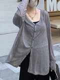 Nukty Long Sleeves Loose Buttoned Solid Color Sun Protection V-Neck Cardigan Tops