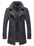 Nukty Men'S Business Woolen Coat Fashion Double Collar Mid-length Woolen Jacket For Autumn/ Winter