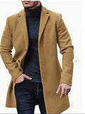 Nukty Men'S Casual Midi-Length Blend Coat, Polyester Lined, Non-Stretch Fabric, Solid Color, Long Sleeve, with Slit Hem, Single Breasted Placket, Lapel Collar, for Fall/Winter Collection