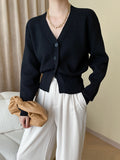 Nukty Long Sleeves Loose Solid Color V-Neck Cardigan Tops