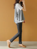 Nukty Simple Sleeveless Loose Buttoned Solid Color Round-Neck Sweater Vest Outerwear