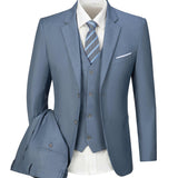 Nukty Men's Elegant 3pcs Light Blue Suit Set - Single Breasted Jacket with Lapel Collar, Matching Vest & Pants, Polyester Blend, Machine Washable - Ideal for Weddings, Parties, Business & Formal Occasions