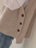 Nukty Simple Sleeveless Loose Buttoned Solid Color Round-Neck Sweater Vest Outerwear