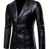 Nukty Men's Casual Faux Leather Blazer - Slim Fit, Button-Up Jacket with Pockets for Spring & Fall