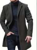 Nukty Men'S Casual Midi-Length Blend Coat, Polyester Lined, Non-Stretch Fabric, Solid Color, Long Sleeve, with Slit Hem, Single Breasted Placket, Lapel Collar, for Fall/Winter Collection