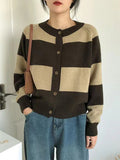 Nukty Casual Buttoned Contrast Color Striped Cardigan Tops