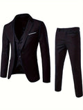 Nukty Mens Slim Fit Suit One Button 3-Piece Blazer Dress Business Wedding Party Jacket Vest & Pant