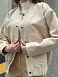 Nukty Long Sleeves Loose Buttoned Elasticity Pockets Solid Color Split-Joint Stand Collar Jackets Outerwear