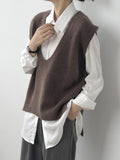 Nukty Knitting Irregularity Solid V-Neck Vest