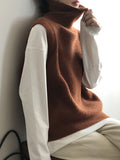 Nukty Casual Loose Sleeveless Solid Color High-Neck Sweater Vest Outerwear