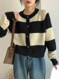 Nukty Casual Buttoned Contrast Color Striped Cardigan Tops