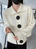 Nukty Long Sleeves Loose Buttoned Split-Joint Lapel Cardigan Tops